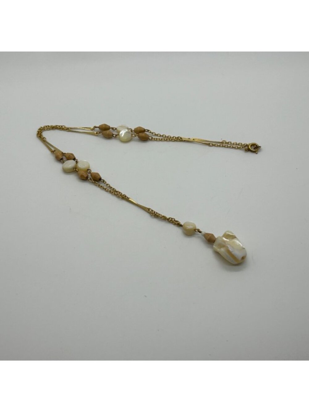 Vintage Gold Tone Necklace Mother Of Pearl & Acrylic Beads Boho Tropical Cruise - Picture 7 of 8